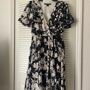 Floral Black and White Wrap Dress